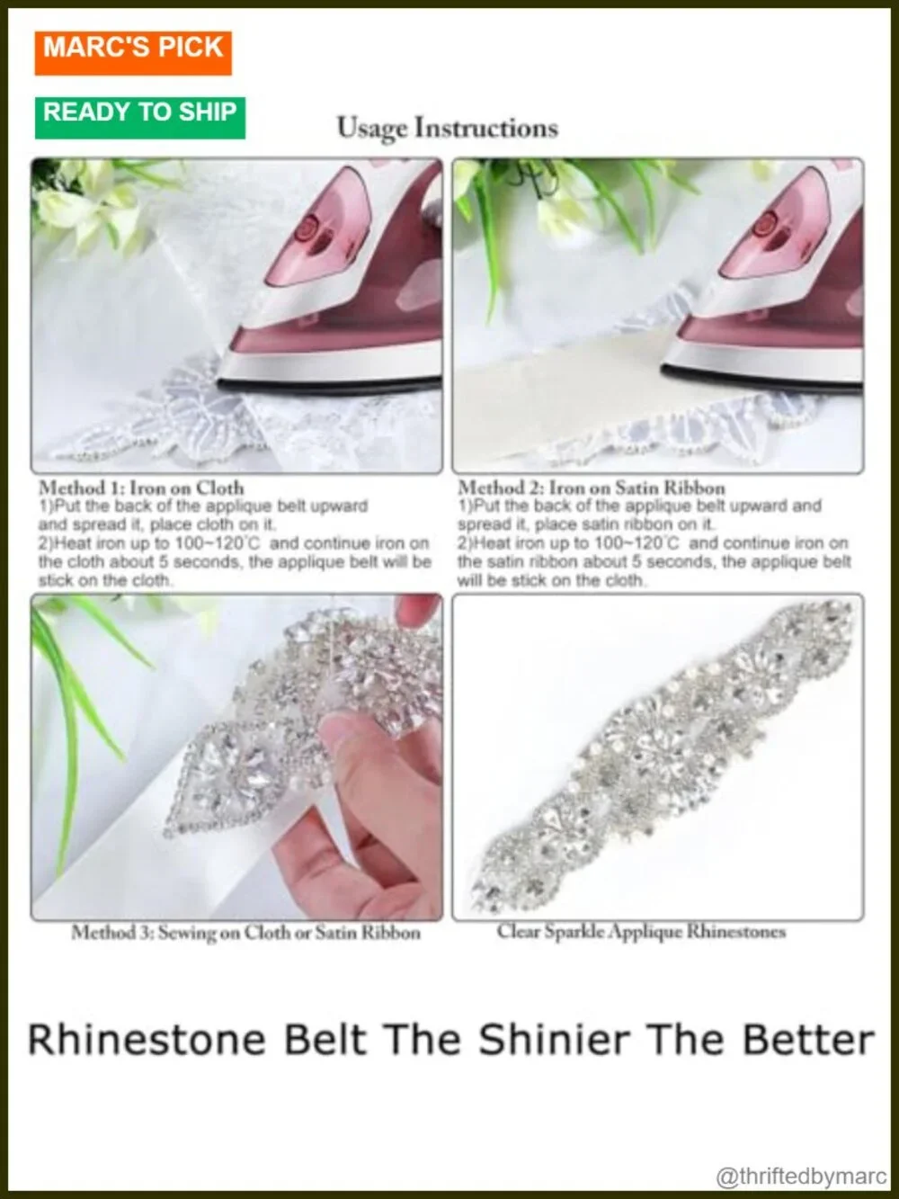 5 Pack Rhinestone Applique Wedding Sash Belt Gold Handmade Dress Belt for